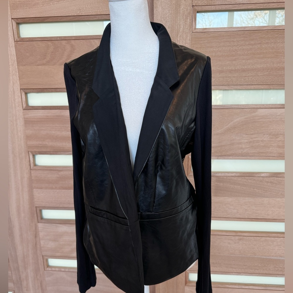 Lola & Sophie Leather Sweater Sleeve Jacket in Black - Size L